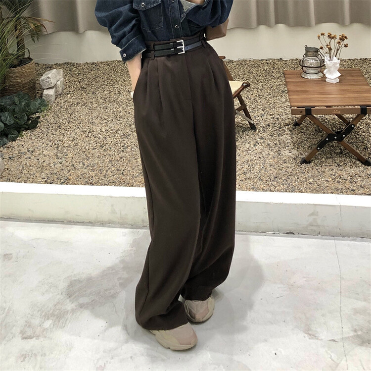 [Y.JIA Ijia] Korean version of the straight-tube slim woolen double-belt design wide-leg trousers (with belt) 8663