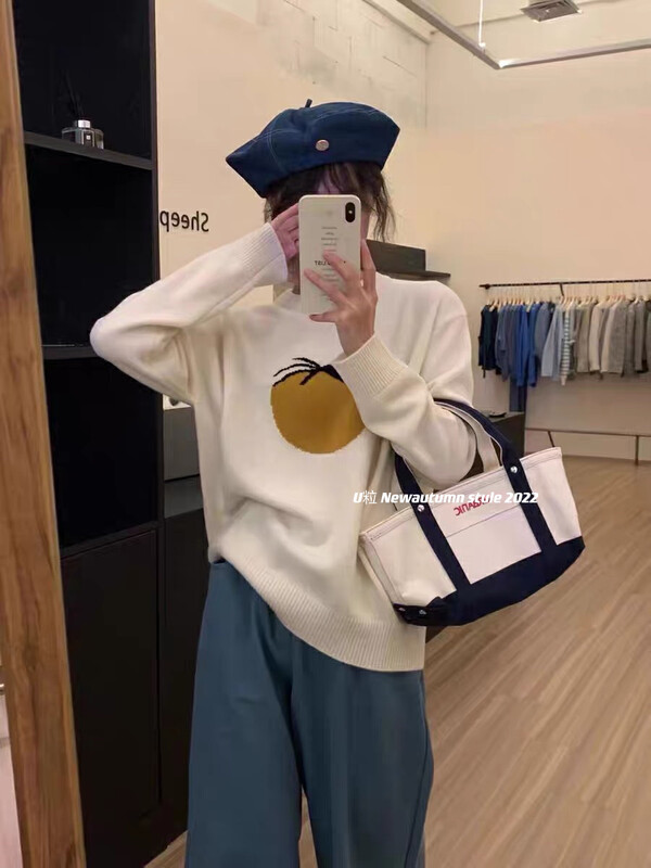 [U grain] Korean big-name simple style pattern pullover sweater sweater 2223