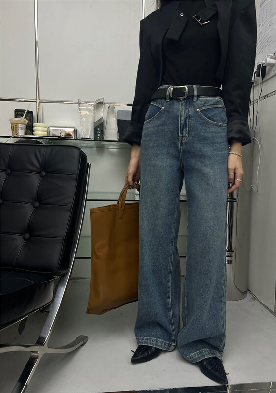 【T-PLATFORM】Korean style straight-leg casual fleece jeans (with belt) V8908# CQW