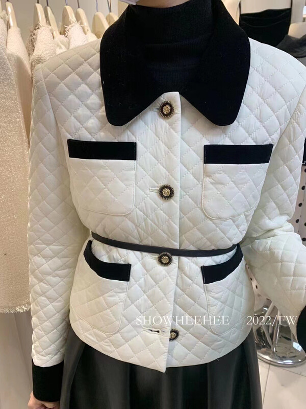 【Xiu Xixi】High-quality contrasting color lapel rhombus warm padded jacket 518# JHY
