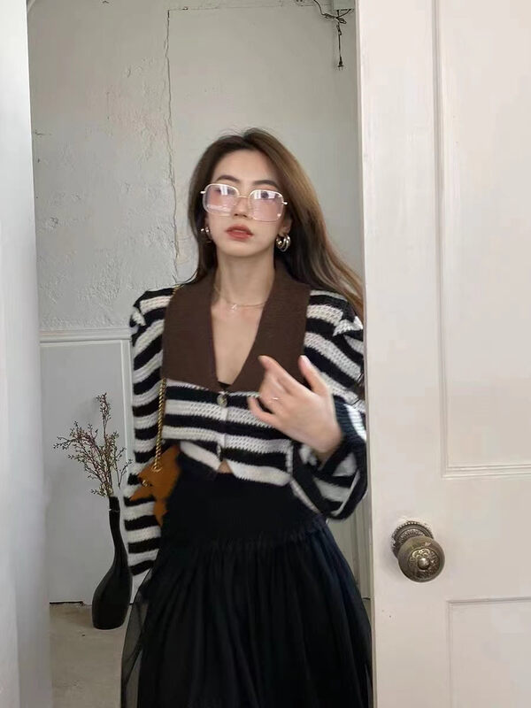【Korean C Home】Casual Puff Sleeve Striped Warm Sweater 0841# PCZ