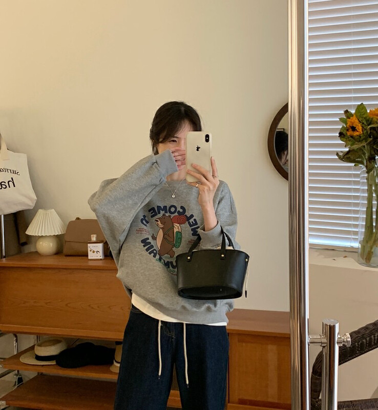 【Y.JIA】American retro round neck loose casual printed sweater YS2-2368