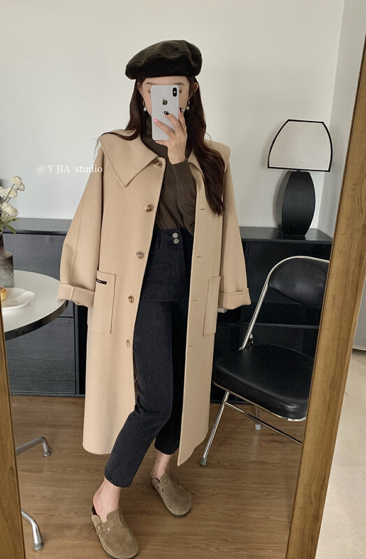 【Y.JIA Ijia】French simple all-match loose age-reducing lapel wool coat wool coat 99022-1