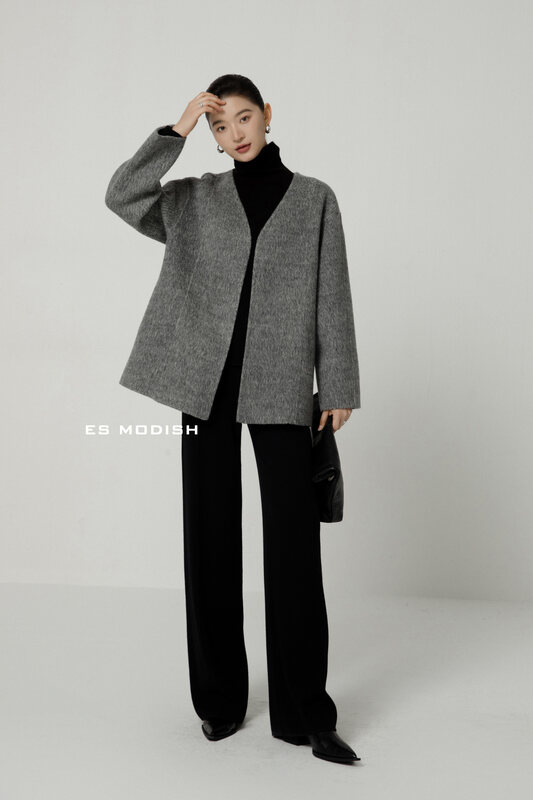 【ES MODISH】High-quality textured cardigan wool jacket (with belt) (contains 90% wool, 10% alpaca) JK2035# CQW