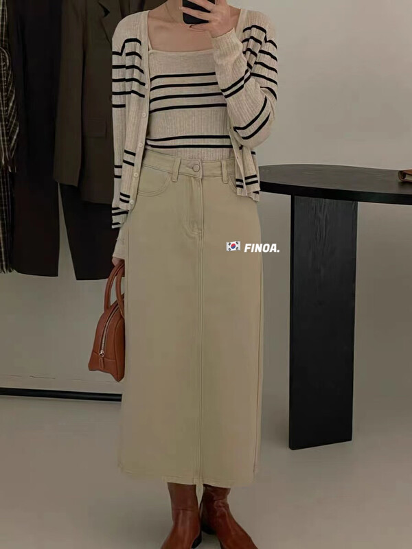 【FINOA】Korean style commuter casual slim straight comfortable denim skirt 1340