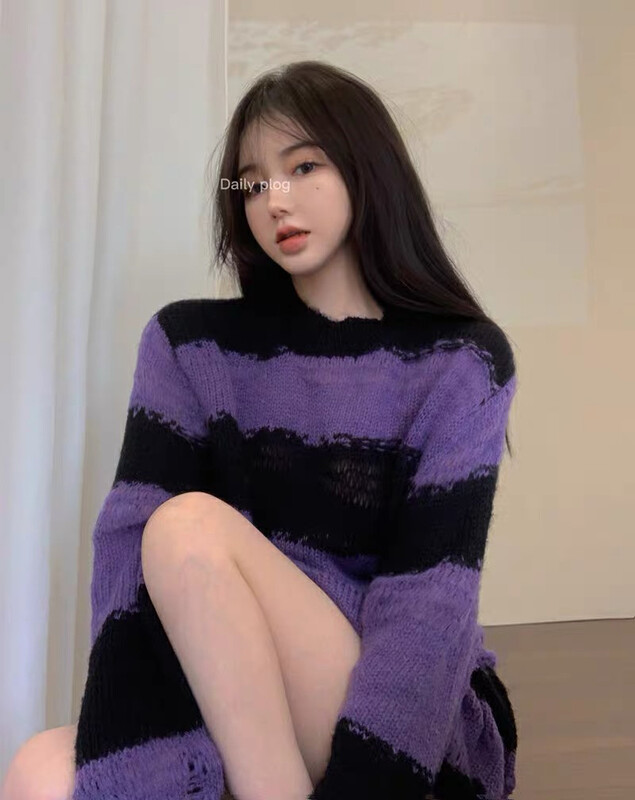 【Y.JIA】Striped contrast color gentle Korean casual warm sweater 365# FHX