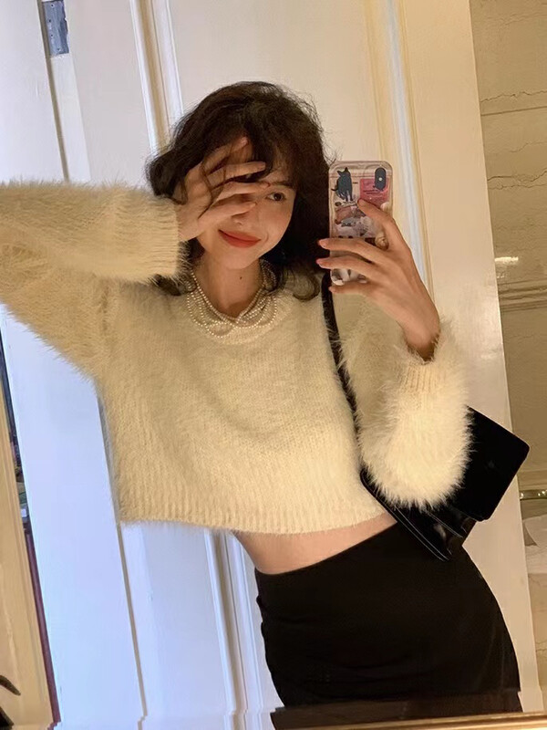 【ARE STUDIO】Temperature Pullover Furry Short Knit Sweater 92383# OZQ