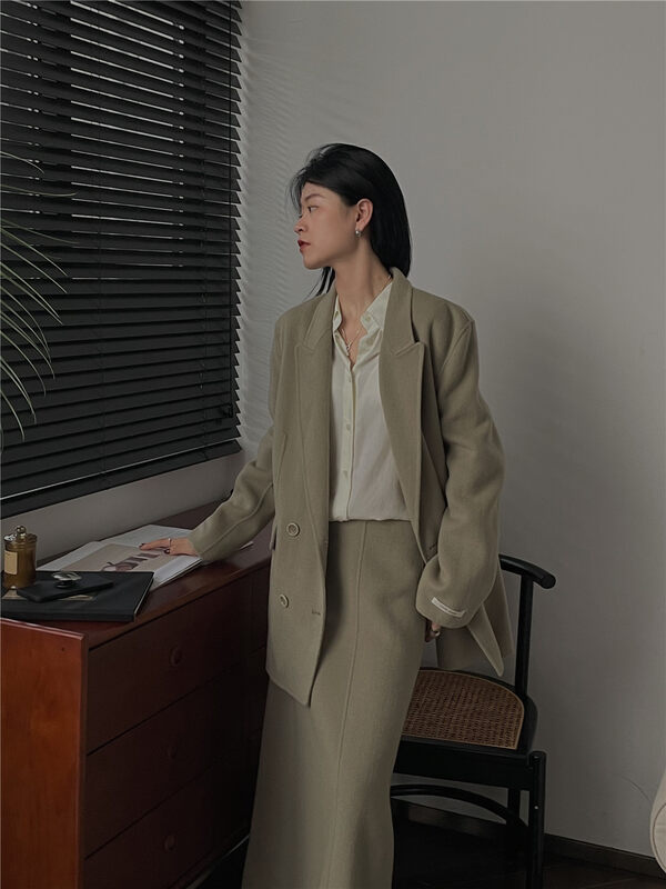 【SOUL】Double-breasted solid color all-match wool coat (including 100% wool) 2780# CLS