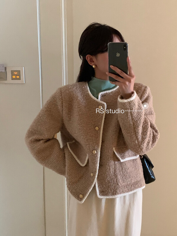 【RS】Xiaoxiangfeng contrast color edge round neck temperament warm down jacket (including 90% white duck down) LL0235-1# FHX