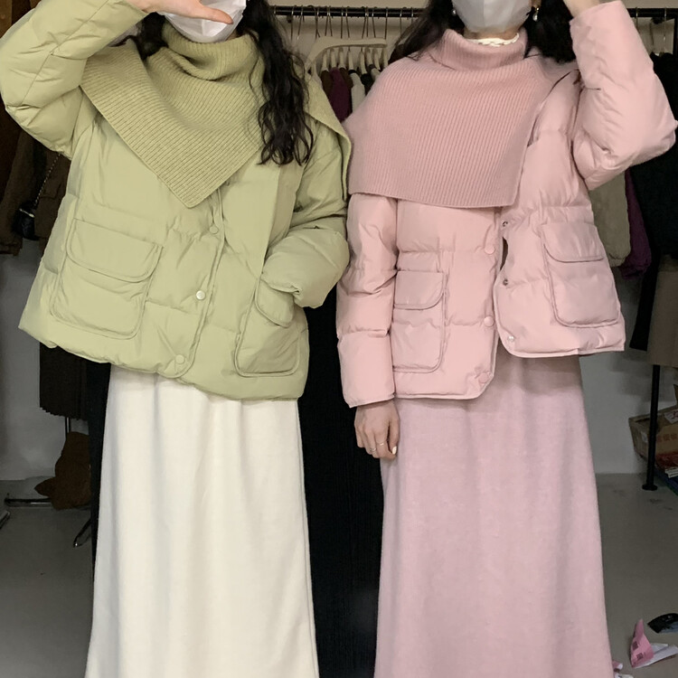 [U grain] Design neck collar with round neck down jacket 06510