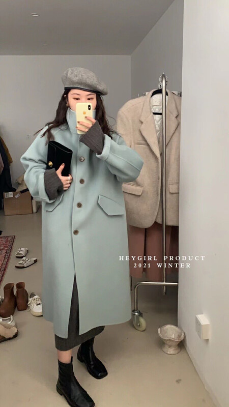 [Y.JIA Yijia] Korean version of the temperament casual loose collar wool coat wool coat 55039