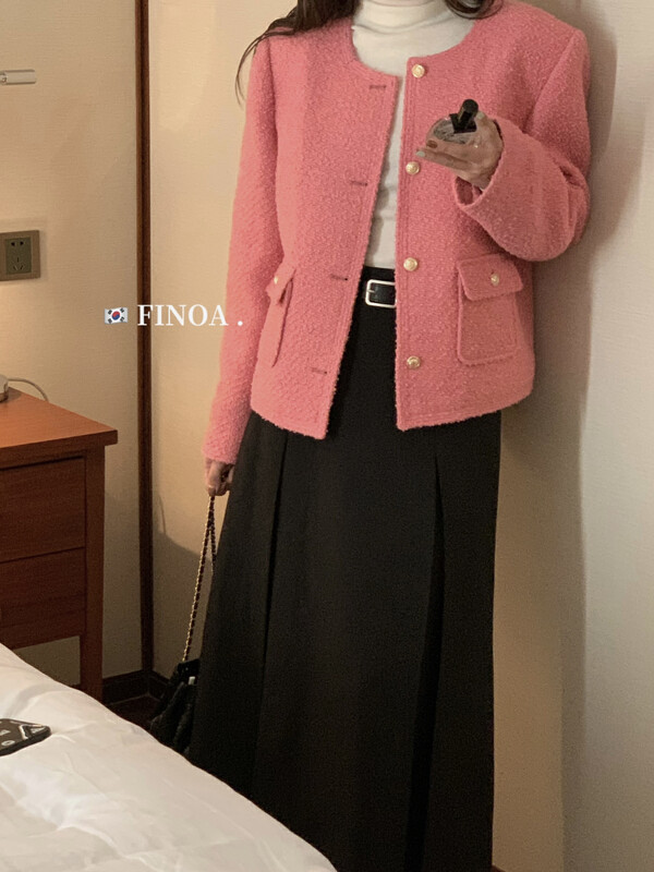 [FINOA] Xiaoxiang style fashion texture small gold buckle short wool coat 10861