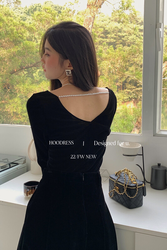 New for winter!  [Fire HOODRESS] High-quality heavy hand-stitched back pearl chain velvet sweater 22539# JHY