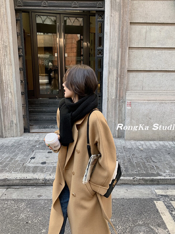 【Y.JIA】The main running size double-breasted mid-length wool coat (including 70% wool) 99008-1# FHX