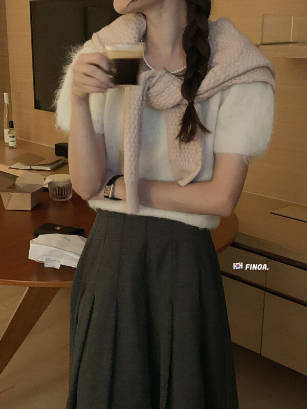 [FINOA] Simple Advanced Basic Solid Color Warm Short Sweater olive1358