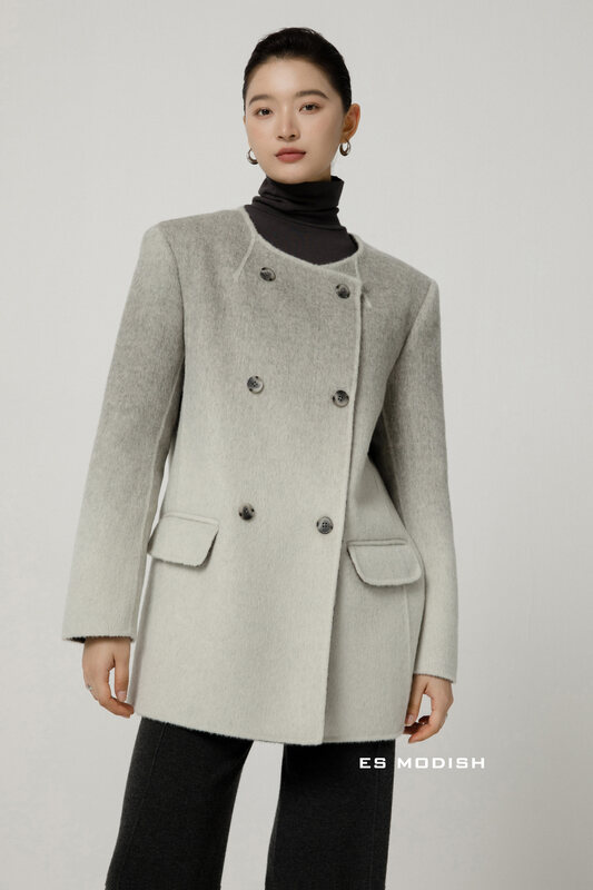 New in winter! [ES MODISH] National style gradient double-breasted wool coat (90% Australian wool, 10% alpaca) JK2069# CQW