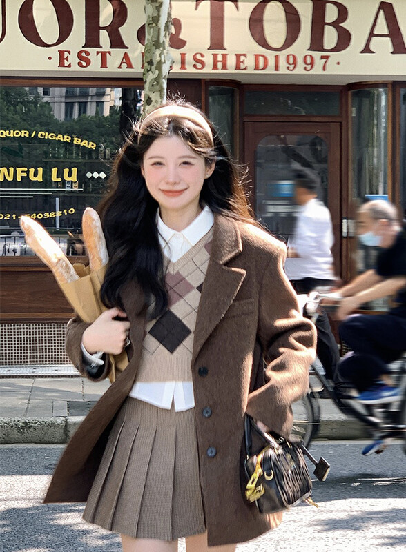 【SAVAGE】Retro lapel back slit loose long-sleeved woolen short coat S1260# WPL