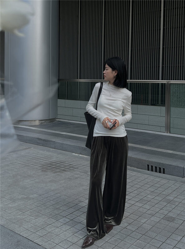 New in autumn! [SOUL] drapey velvet wide-leg casual pants 2823# CLS