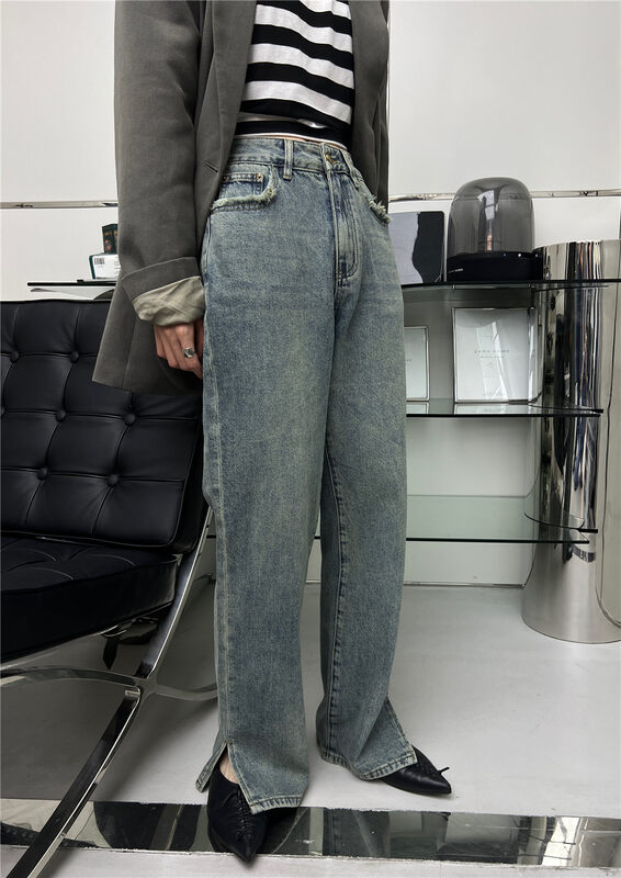 【T-PLATFORM】Simple Loose Versatile Casual Fleece Jeans V8975# CQW