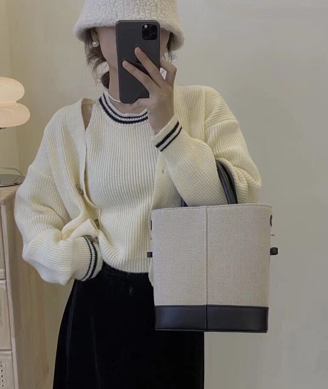 [Y.JIA Yijia] Korean casual simple cardigan sweater slimming all-match vest top two-piece suit 761