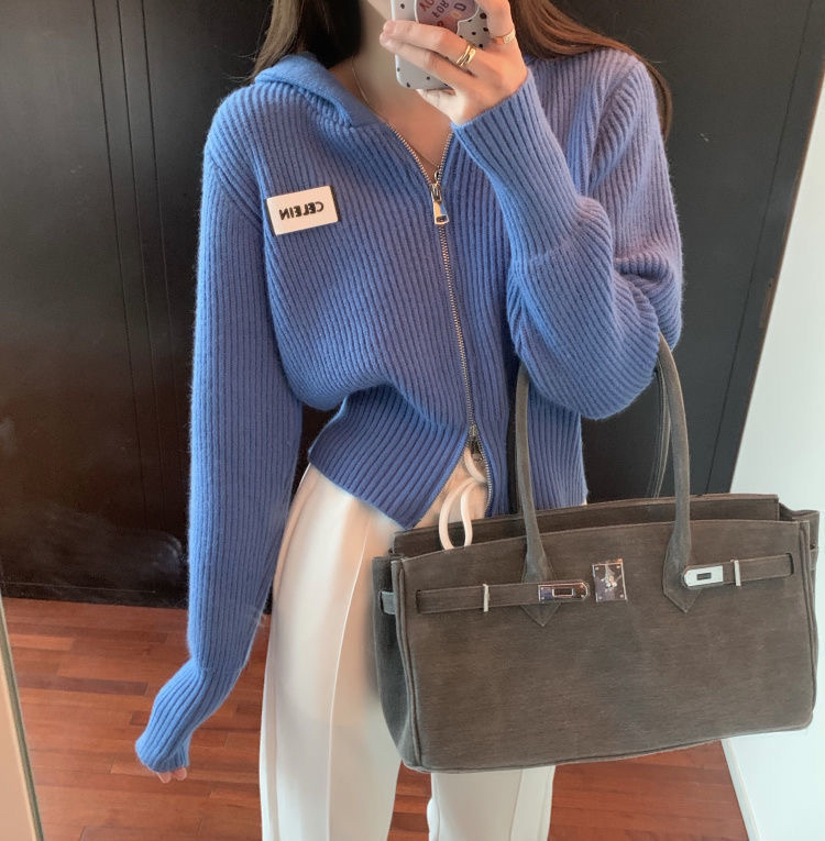 [Y.JIA Ijia] Design double zipper sweater hooded sweater short coat sweater YS1-627