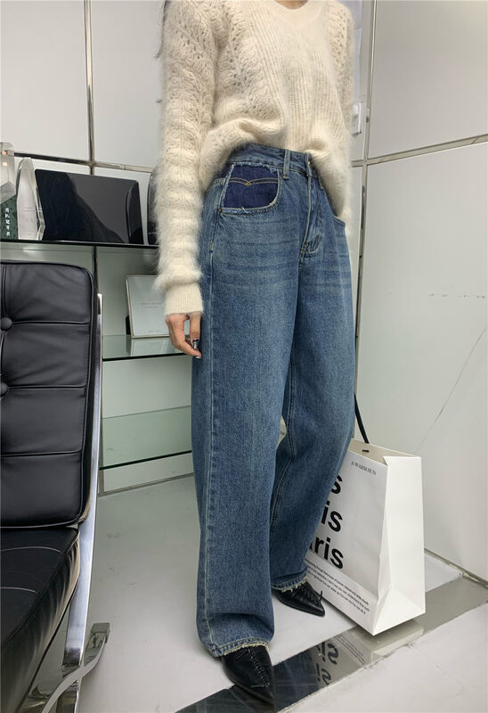 【T-PLATFORM】Personalized color-blocking pocket fleece harem jeans V8998# CQW