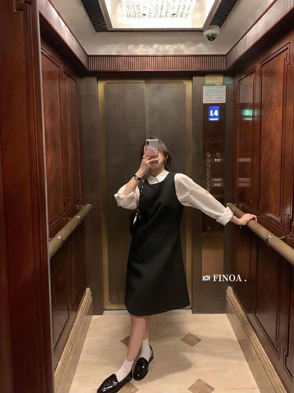 [FINOA] Korean version of the sleeveless solid color loose round neck simple dress can be matched with 10791 pink 10847-1