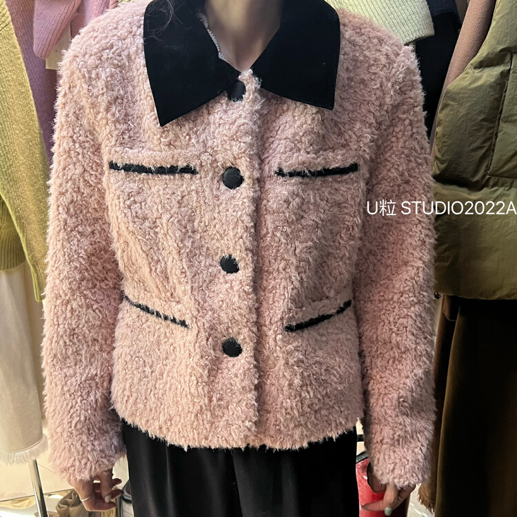 [U grain] Winter new style contrast color small fragrance plus cotton short coat 1161