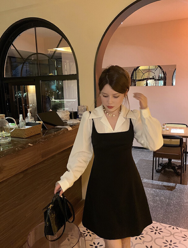 [Y.JIA Ijia] Gentle suit collar fake two-piece shirt stitching dress YS2-6053
