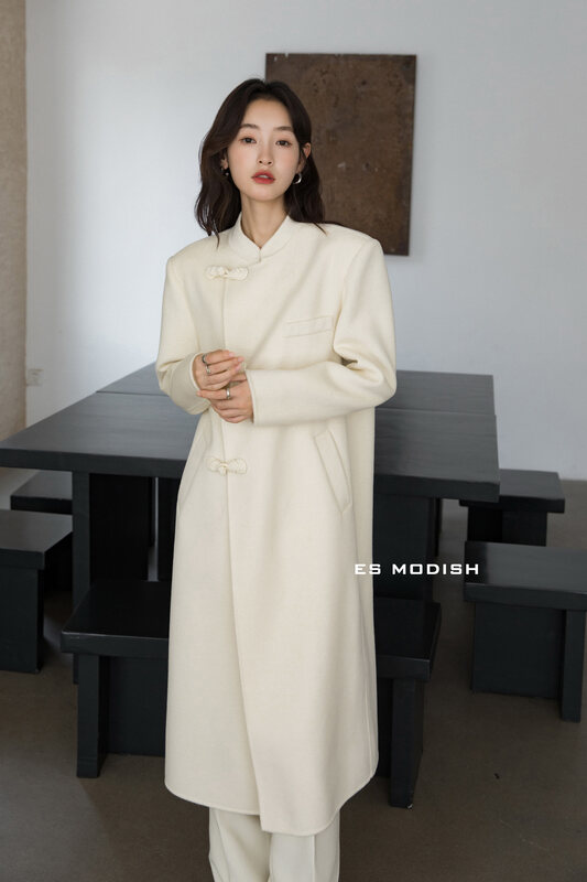 【ES MODISH】National style disc buckle temperament mid-length wool coat (content 100% wool) JK2018B# CQW