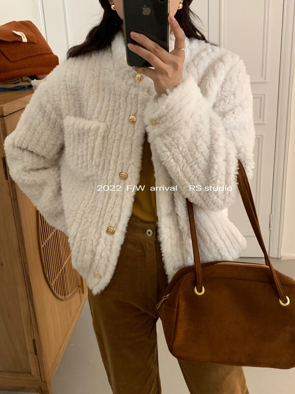 【RS】Small stand collar solid color buttoned loose short coat LL0285# FHX