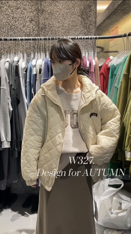 【W327.】Korean version of rhombus pressed cotton embroidered letters hooded warm padded jacket 93228# CQW