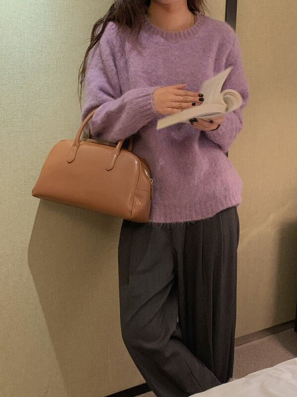【FINOA】Lazy Loose Solid Color Alpaca Soft Waxy Pullover Sweater 10881