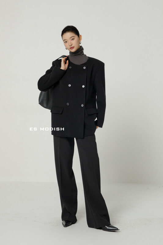 New in winter!【ES MODISH】Double-breasted woolen fashionable and atmospheric wool coat (including 100% wool) JK2007A# CQW