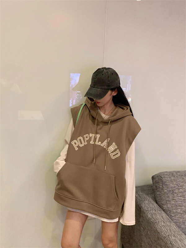 [Y.JIA Yijia] Simple and casual pure white long-sleeved T sleeveless letter sweater top two sets 1002-1