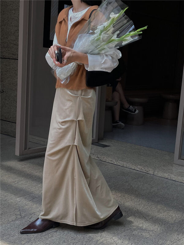 New in autumn! [SOUL] Minimalist temperament velvet high-end skirt 2822# CLS
