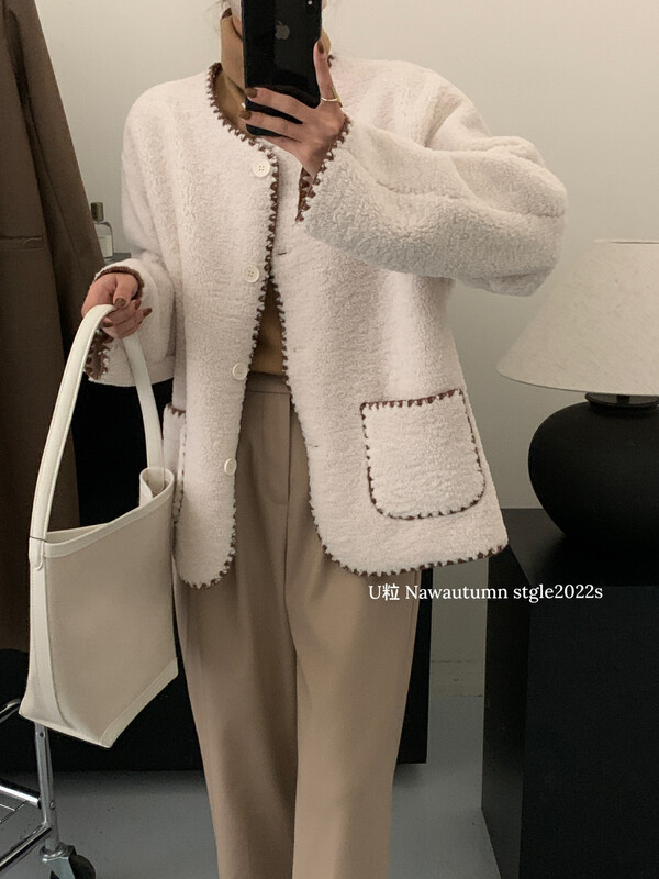 Original price 119.44! [U grain] Korean generation contrast color small fragrance fur short coat 06536