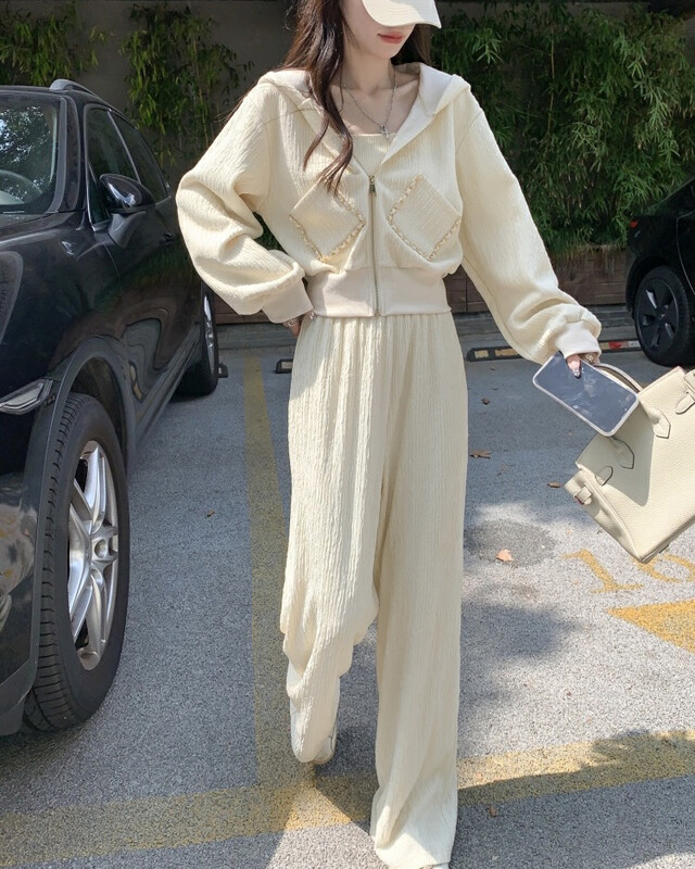 【Y.JIA Yijia】Temperament Versatile Casual Sports Small Fragrance Sweater Jacket Casual Sports Pants Set 8537# FHX