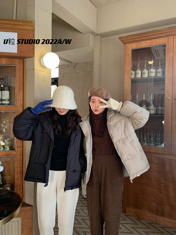 Original price 130.72! [U grain] hooded breasted fashion down jacket with white duck down 80% 9003