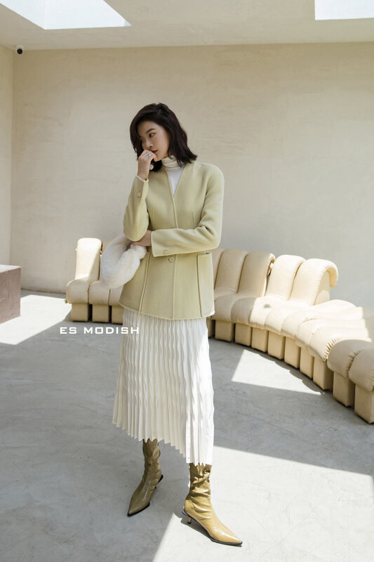 New in winter!【ES MODISH】Korean long-sleeved all-match wool jacket (including 100% wool) JK2028B# CQW
