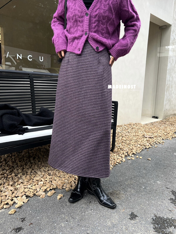[Osha MADEINOST] Winter new retro plaid woolen skirt contains 20 wool 87311
