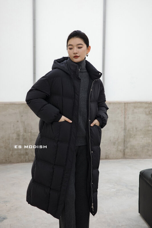 【ES MODISH】Korean style loose mid-length warm down jacket (90% white duck down) JK2066# CQW