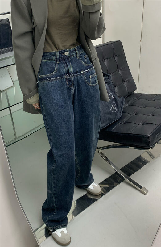 【T-PLATFORM】Korean wide-leg mopping all-match fleece jeans 8953# CQW