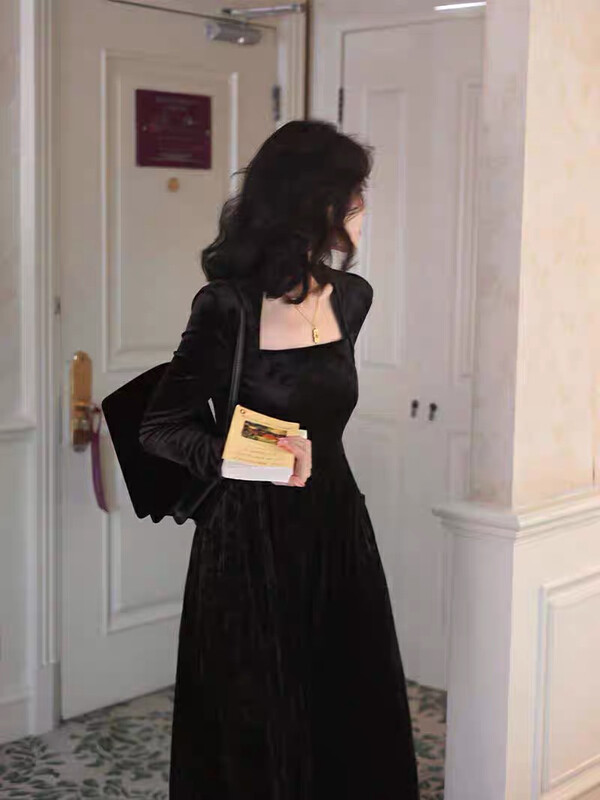 【SAVAGE】New French retro square neck slim dress S1251# WPL