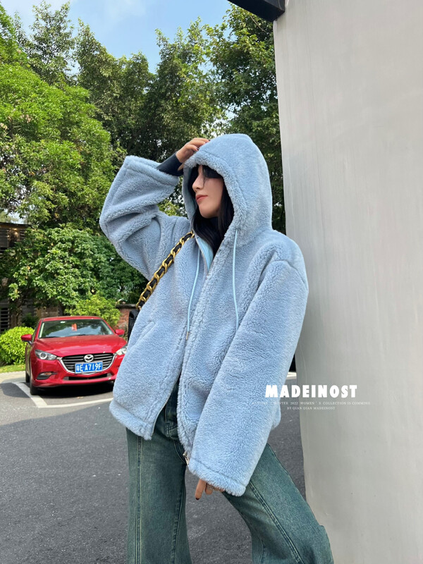 [Osha MADEINOST] Winter new hooded casual loose fur coat fur high quality particles 87290
