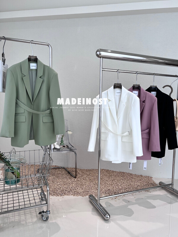 [Osha MADEINOST] Design metal buckle belt mid-length suit (with belt) YS1-86069# LL