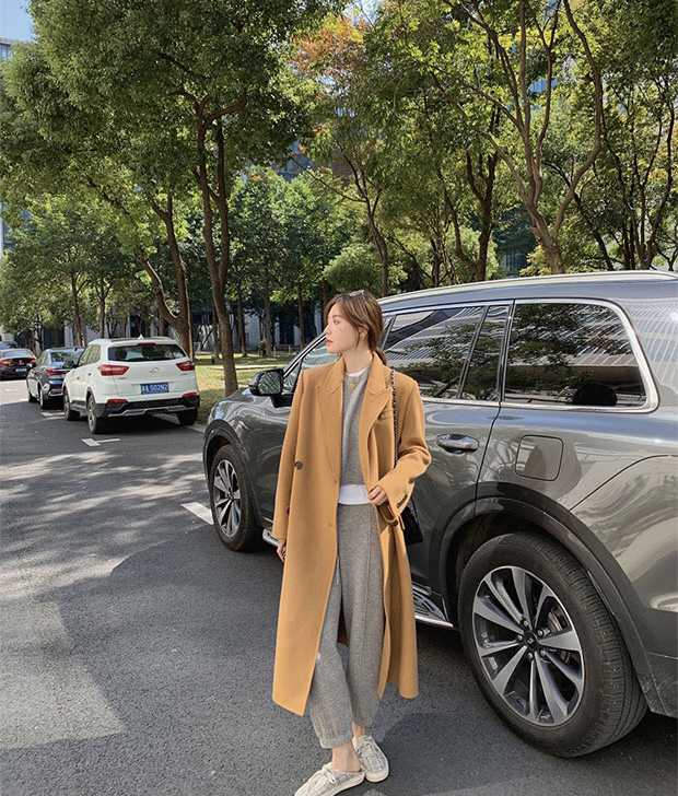 【Y.JIA Ijia】French simple suit collar double-breasted straps wool overcoat wool coat 55036