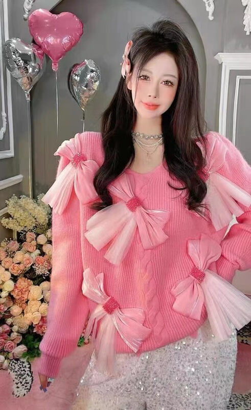 [Korean C Home] Sweet Bow Knot Pullover Warm Sweater 22046# PCZ