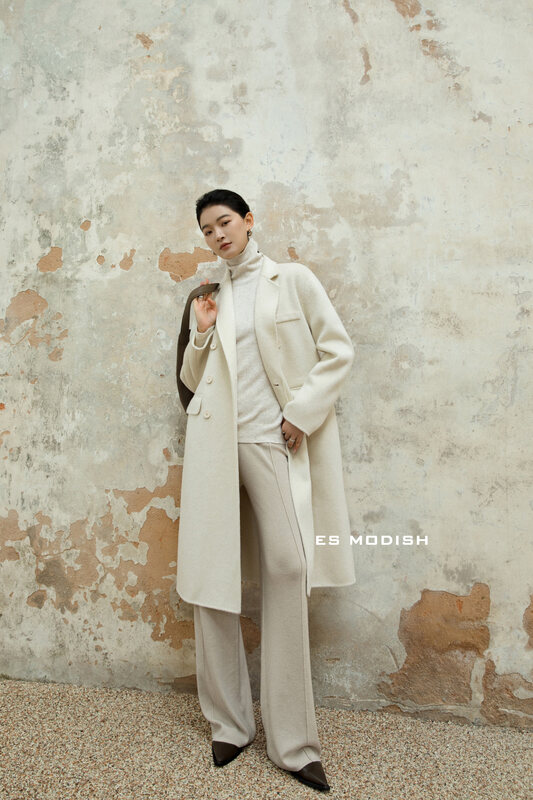 【ES MODISH】Temperament Double Breasted Premium Wool Jacket (Containing 90% Wool, 10% Alpaca) JK2039B# CQW