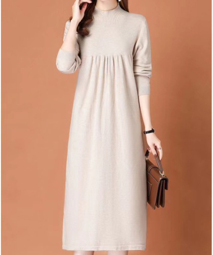 Knitted woolen sweater dress fashion autumn and winter women's new mid-length loose plus size Western-style all-match sweater